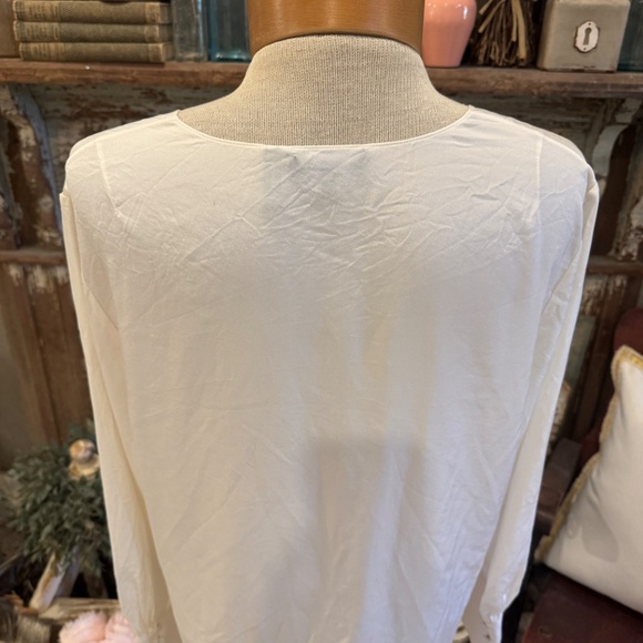 THEORY 100% SILK FLUID TUNIC SHIRT | V NECK TIE FRONT | FRENCH CUFF | HOLIDAY - Picture 11 of 11